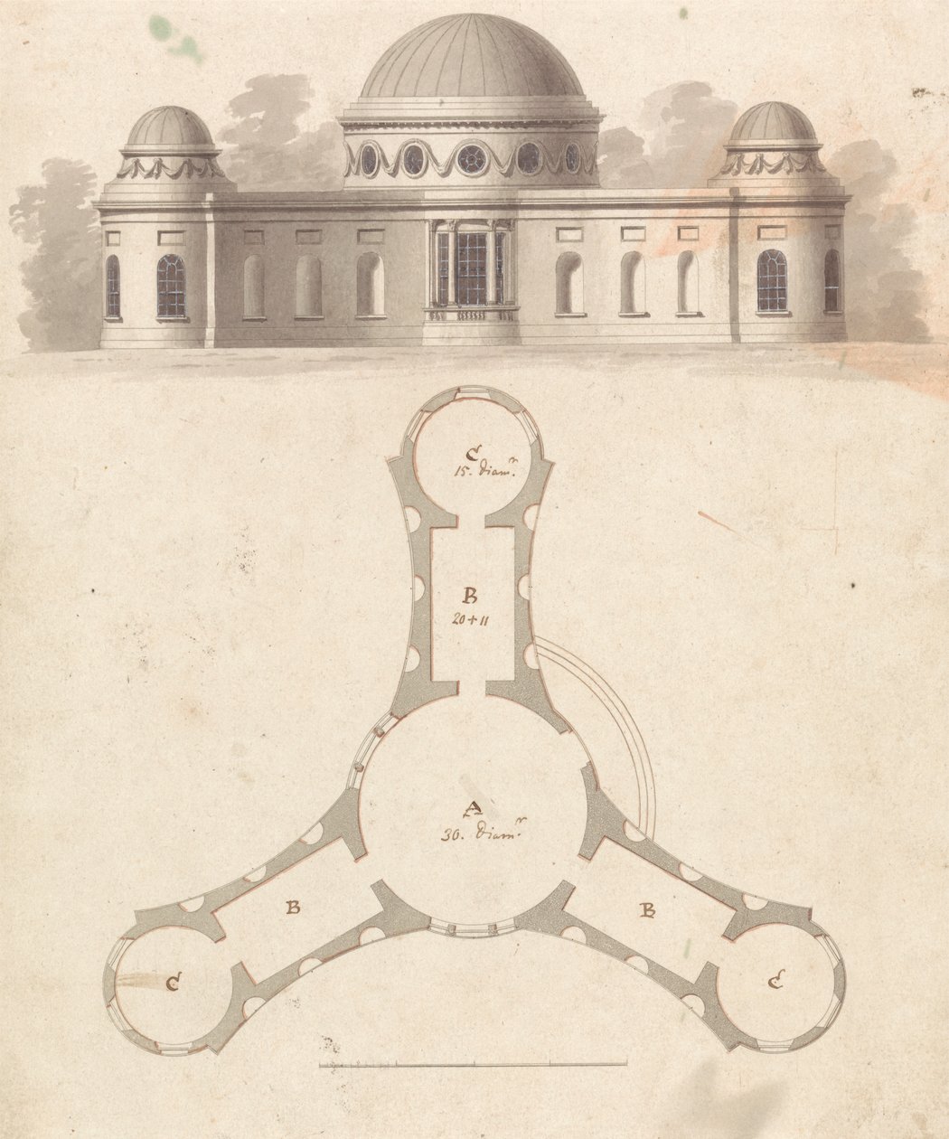 A Collection of Designs for Rural Retreats'in Tasarım 23, Levha 25'in revizyonları ile erken hali by James Malton