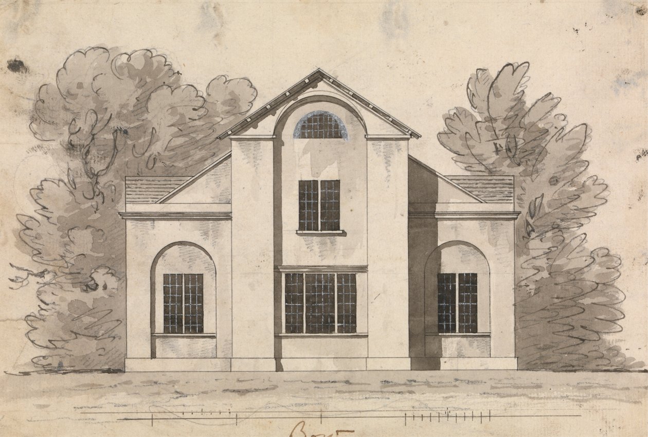 A Collection of Designs for Rural Retreats'in Tasarım 1, Levha 1 için hazırlık çizimi by James Malton