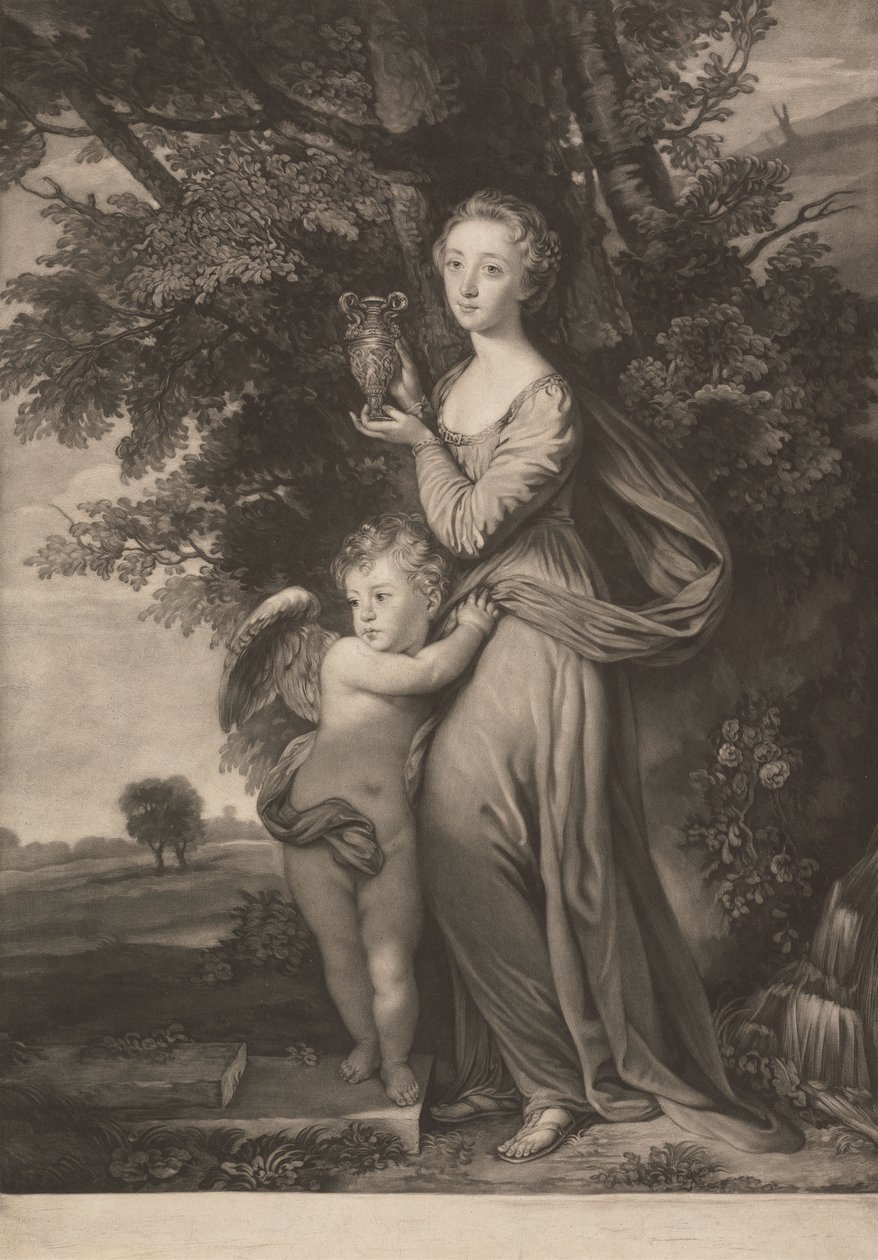 Bayan Frances Greville ve Kardeşi 'Hebe' ve 'Cupid' olarak by James McArdell