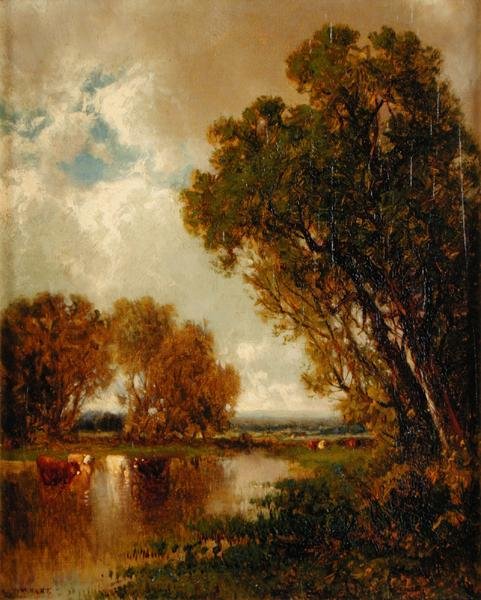 Manzaradaki İnekler (tuval üzerine yağlı boya) by James McDougal Hart