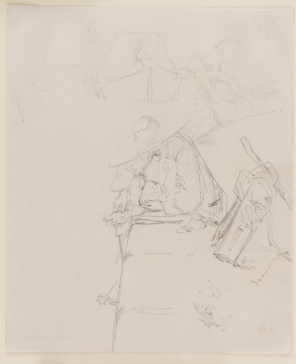 Bir duvarın kenarında oturan bir adam by James Abbott McNeill Whistler