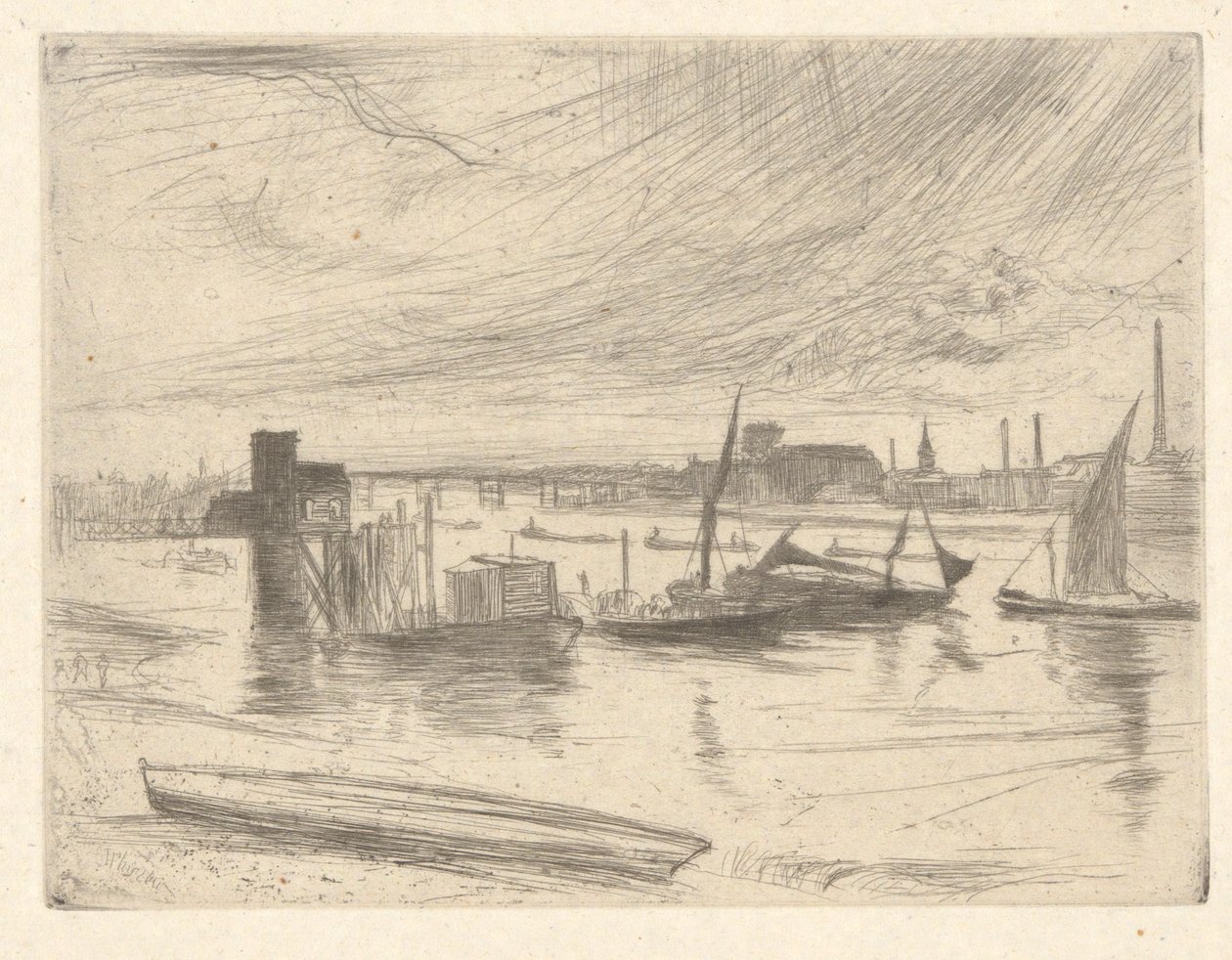 Battersea Dawn (Cadogan İskelesi), Thames Setinden (Thames Nehri ve Diğer Konular Üzerine On Altı Gravür Sahnesi Dizisi) by James Abbott McNeill Whistler