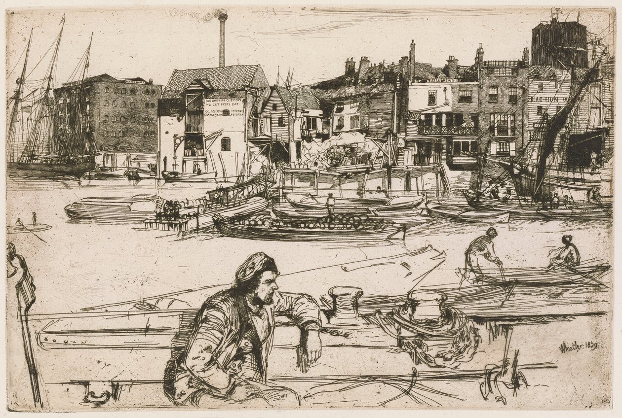Black Lion Wharf, Thames Setinden (Thames Nehri ve Diğer Konulardaki Sahnelerin On Altı Gravür Serisi) by James Abbott McNeill Whistler