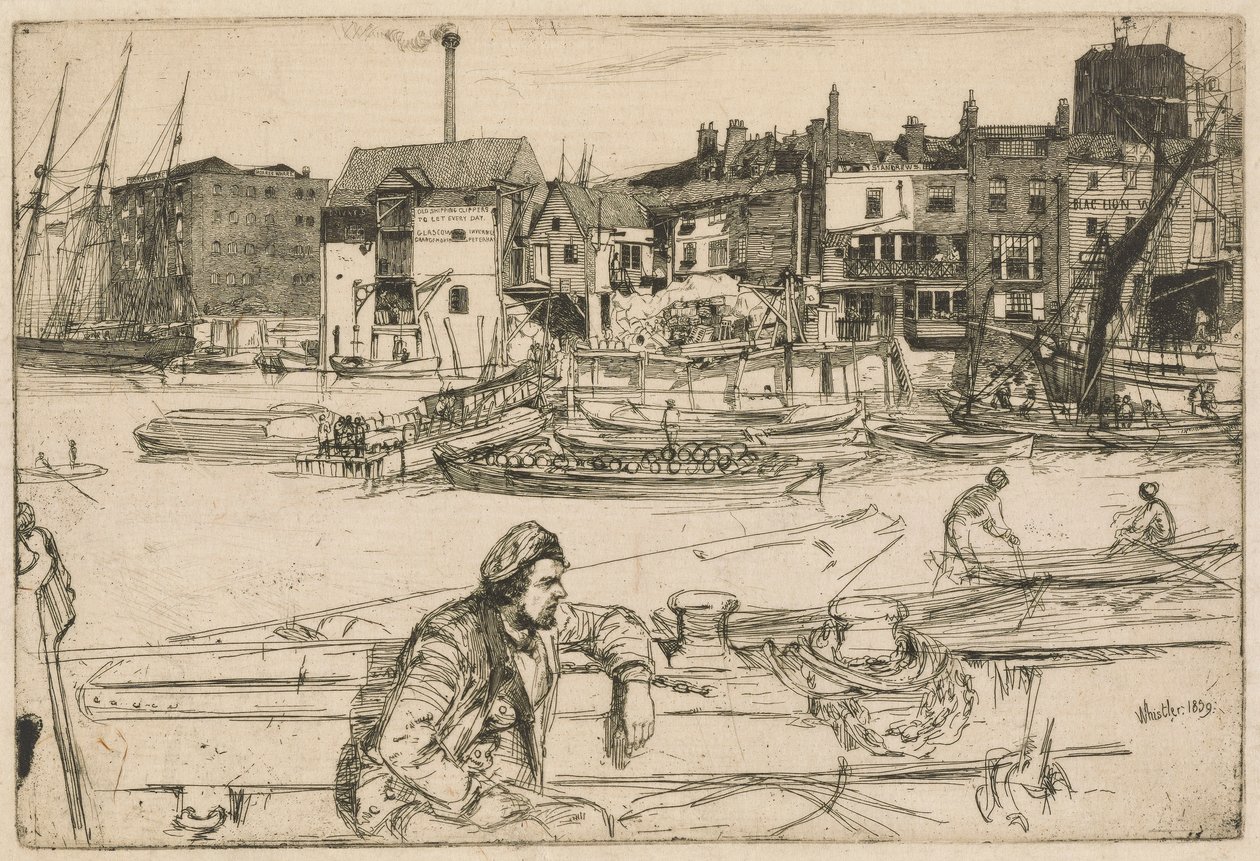 Black Lion Wharf, Thames Setinden (Thames Nehri ve Diğer Konulardaki Sahnelerin On Altı Gravür Serisi) by James Abbott McNeill Whistler