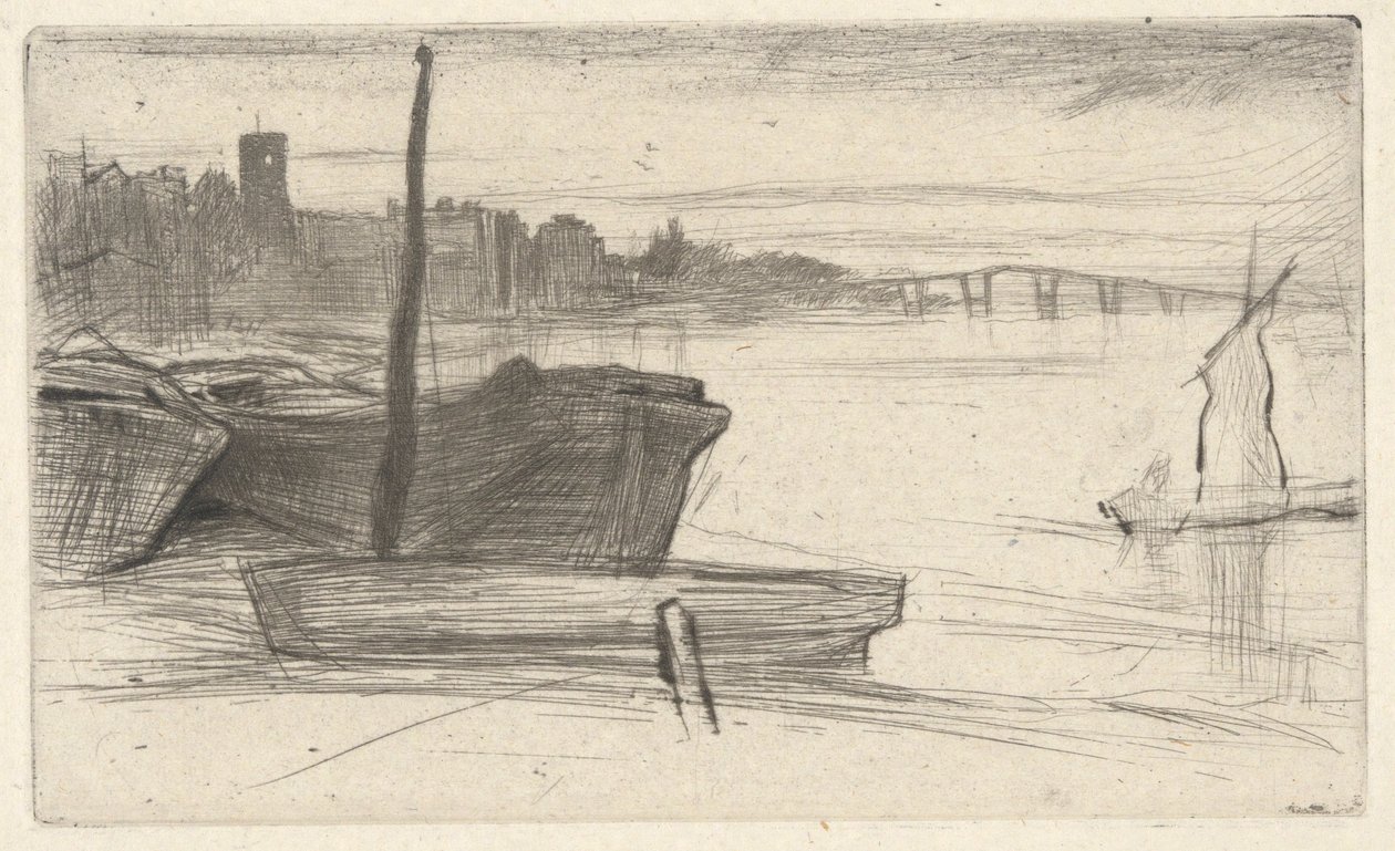 Thames Setinden Chelsea Köprüsü ve Kilisesi (Thames Nehri ve Diğer Konularda Sahnelerin On Altı Gravür Serisi) by James Abbott McNeill Whistler