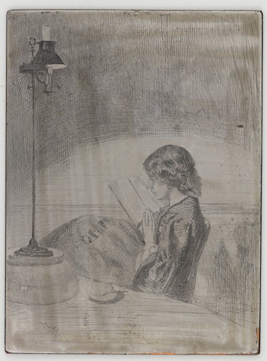 Lamplight ile okuma by James Abbott McNeill Whistler