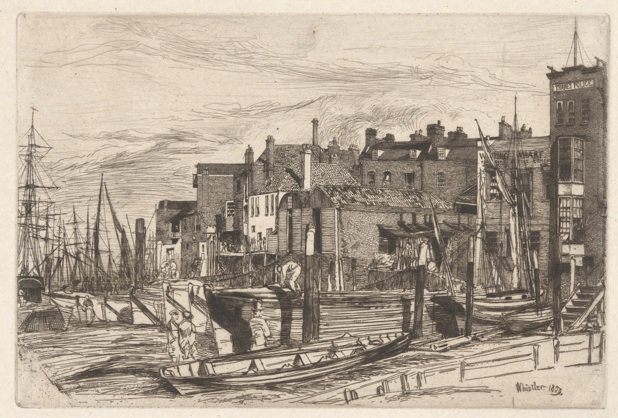 Thames Polisi (Wapping Wharf), Thames Setinden (Thames ve Diğer Konularda Sahnelerin On Altı Gravür Serisi) by James Abbott McNeill Whistler