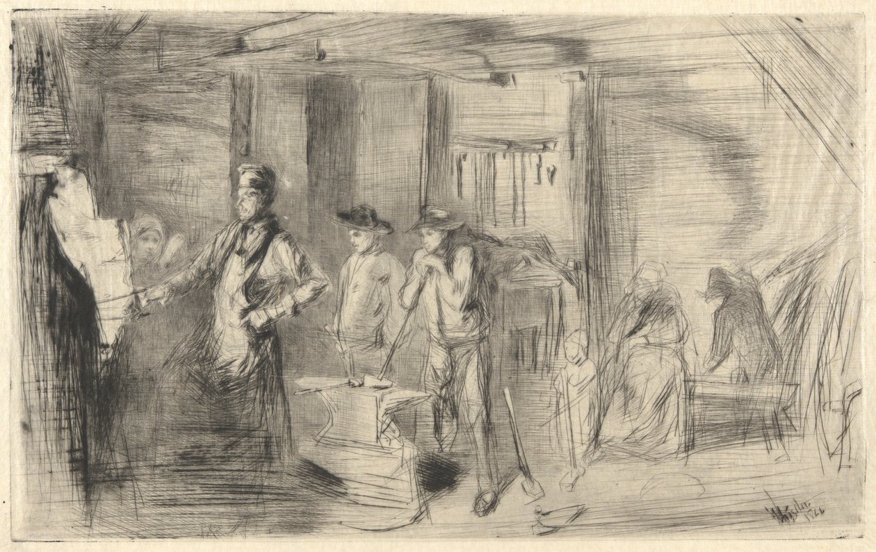 The Forge, Thames Setinden (Thames ve Diğer Konularda Sahnelerin On Altı Gravür Serisi) by James Abbott McNeill Whistler