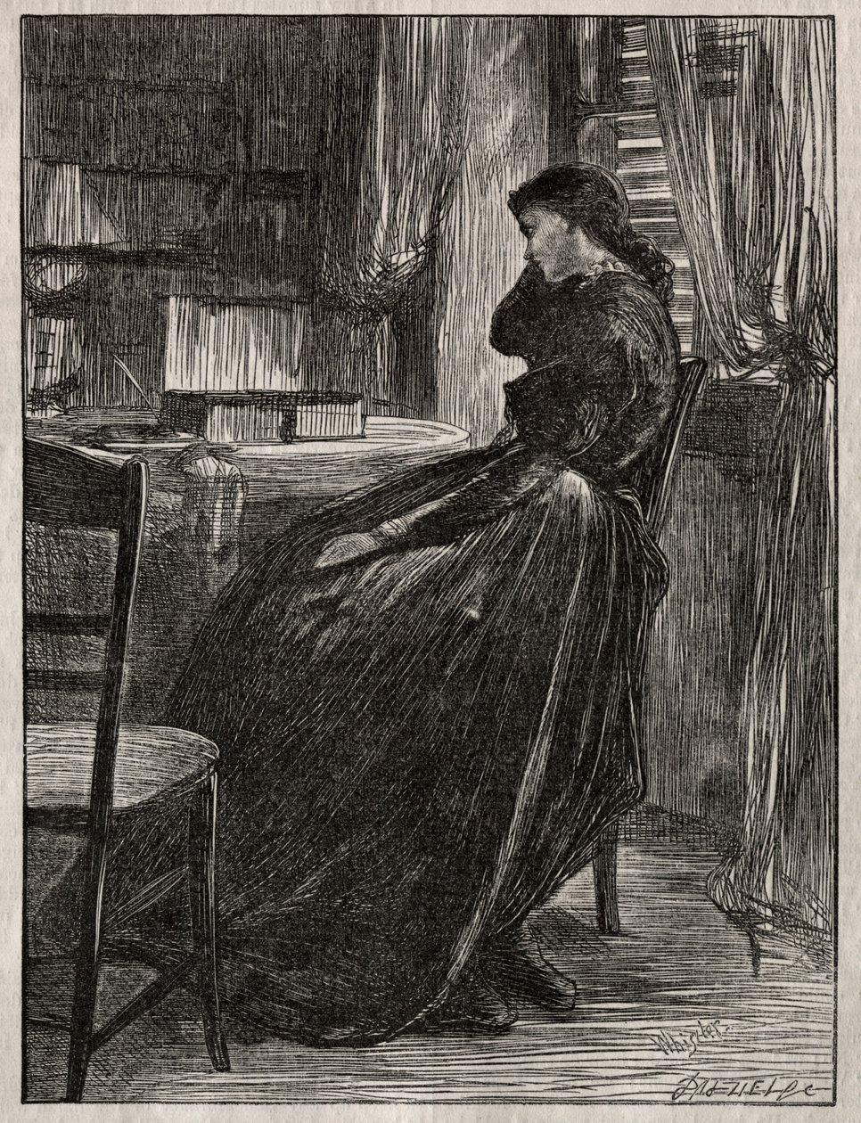 Duruşma Vaazı: Joanna Douglas Masasında by James Abbott McNeill Whistler
