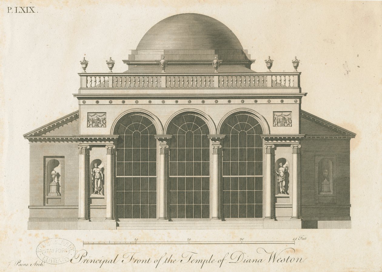 Weston-under-Lizard - Diana Tapınağı: gravür, nd [c 1765-1770] (baskı) by James Paine