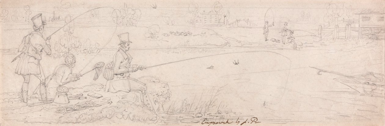 Totten Mill yakınında dipte balık avı (kağıt üzerinde grafit) by James Pollard