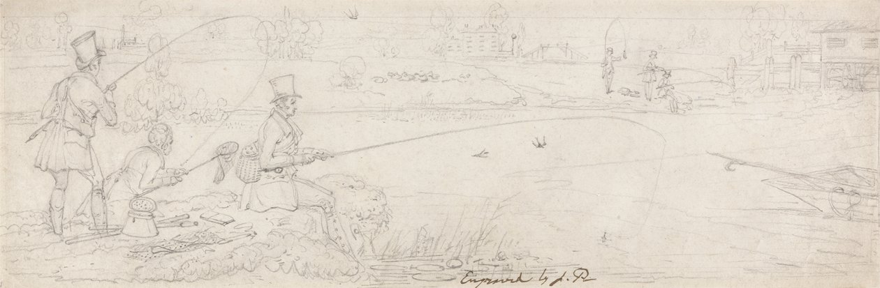 Totten Mill yakınında dipte balık avı (kağıt üzerinde grafit) by James Pollard