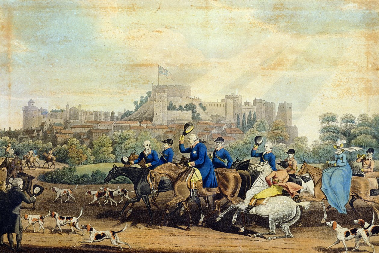 George III (1738-1820) Avcılıktan Dönüş, M. Dubourg tarafından oyulmuş, 1820 (aquatint) by James Pollard