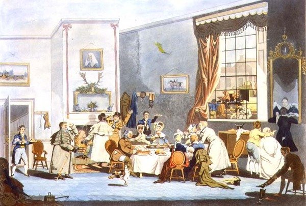 Kahvaltıda Sahne Antrenörü Yolcuları (gravür) by James Pollard
