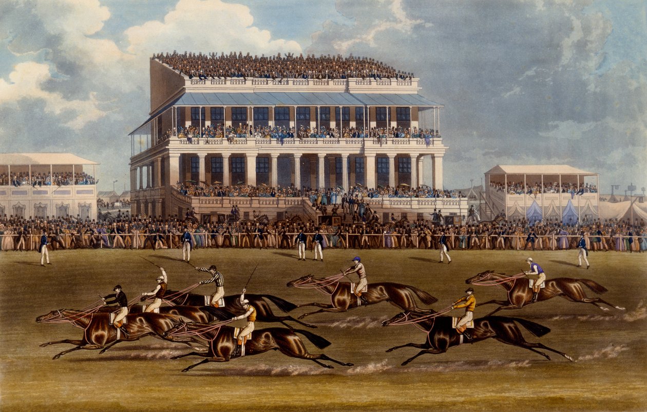 Epsom Yarışlarında Grand Stand, Charles Hunt tarafından yapılan baskı, 1836 (aquatint) by James Pollard