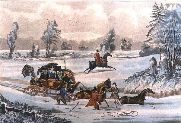 Kar Driftinde Posta Arabası, gravür G. Reeves, pub. J. Watson 21/9/1825 (gravür) by James Pollard