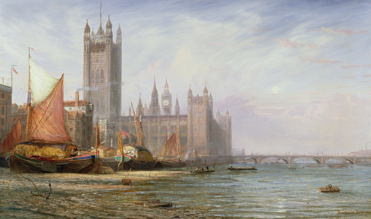 Parlamento Binası ve Westminster Köprüsü, 1875 dolayları by James Richard Marquis