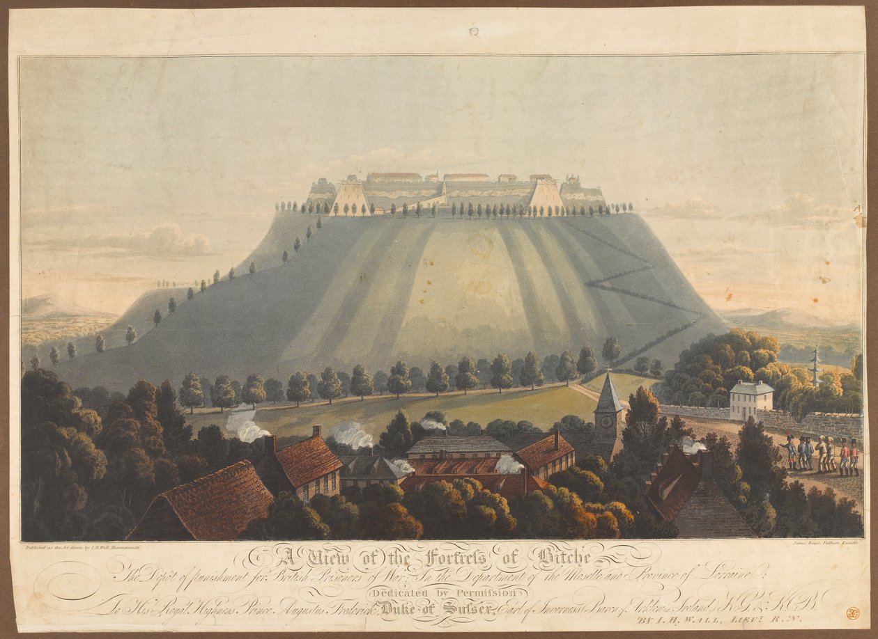 Bitche kalesinden bir görünüm. İngiliz savaş esirleri için bir ceza deposu, 1799 by James Rouse