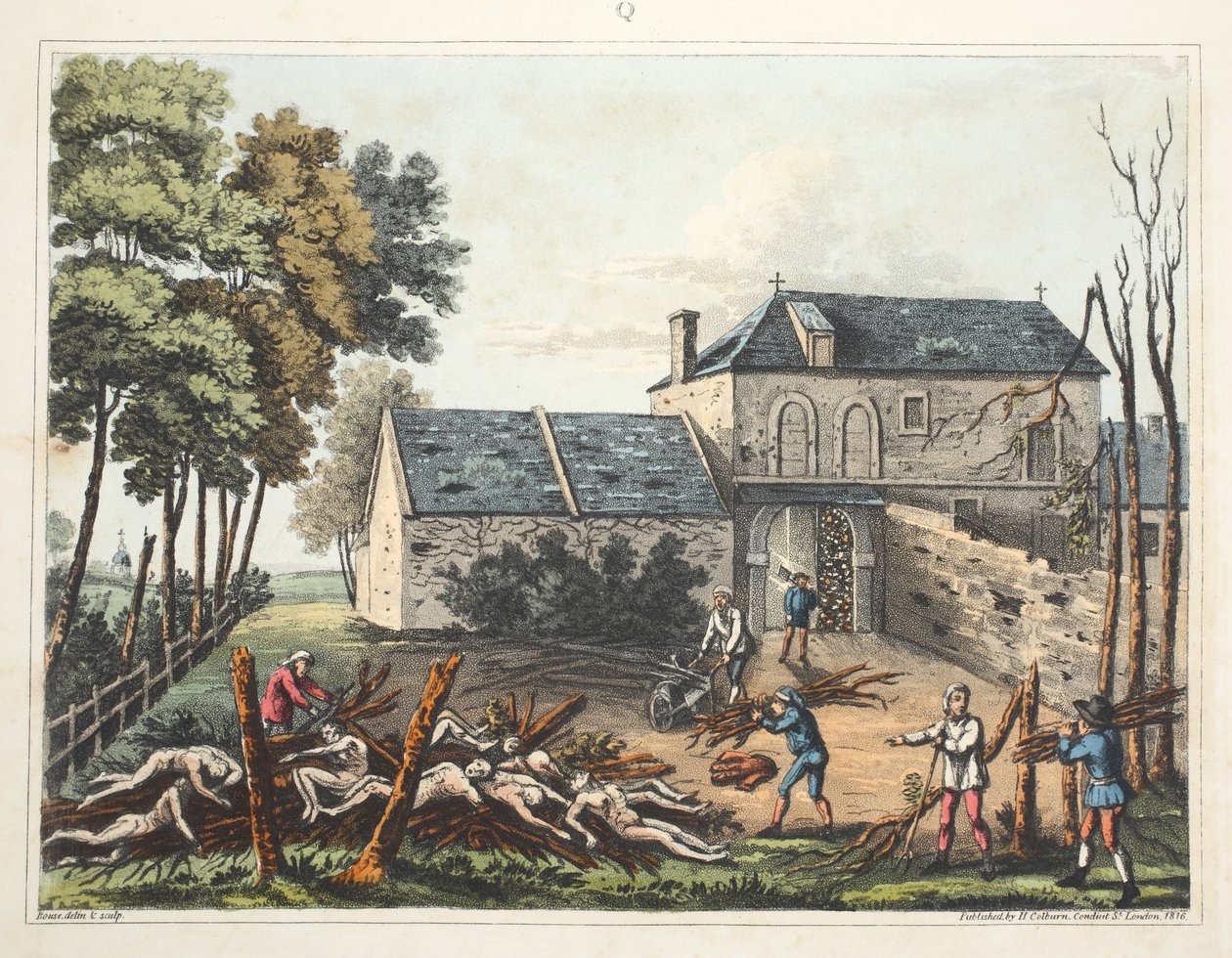 Hougoumont Şatosu: Savaştan sonra ölülerin gömüldüğünü gösterir by James Rouse