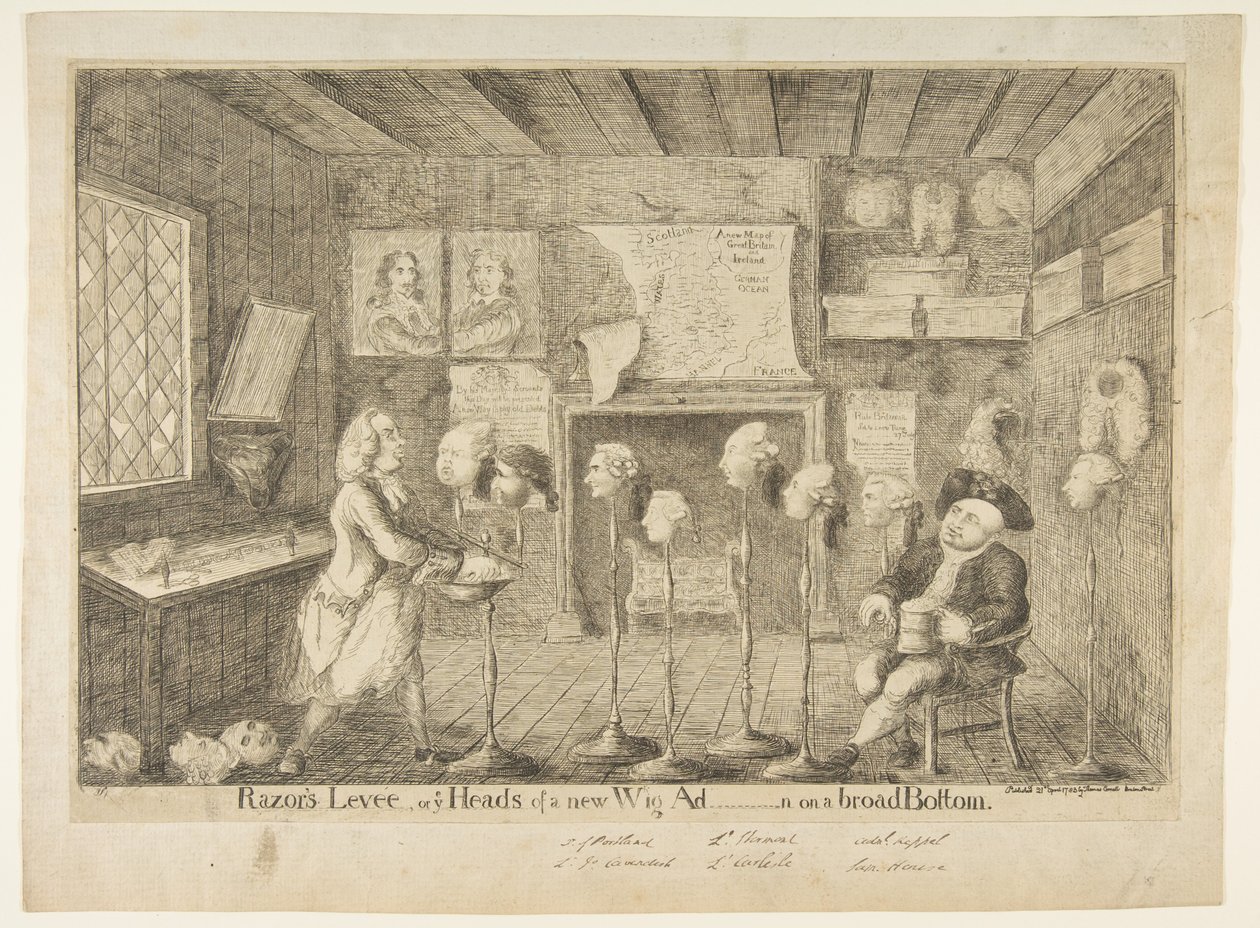 Jilet Levée veya Geniş Bir Dipte Yeni Bir Peruk İdaresinin [idaresinin] Ye Başkanları, 21 Nisan 1783. by James Sayers
