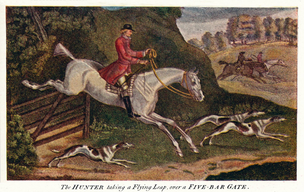 HUNTER, Beş Çubuk Kapının Üzerinden Uçan Sıçrayış Yapıyor, c1740, 1922 by James Seymour