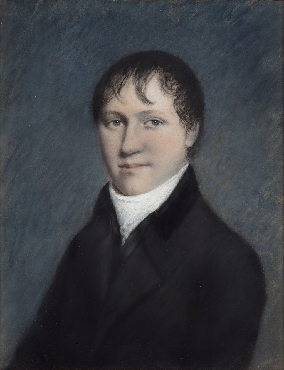 Sir Humphry Davy Bart, muhtemelen 1804-09 (gri kağıt üzerine pastel) by James Sharples