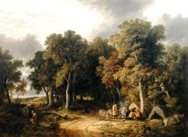 Ormanlık Bir Manzarada Kamp (tuval üzerine yağlı boya) by James Stark