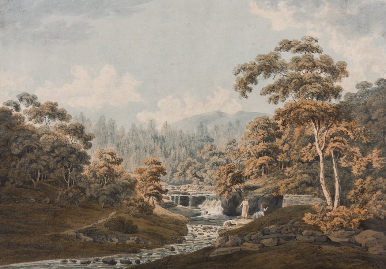Peeblesshire: Habbies How, Peggys Pool ve Carlops Hill (kağıt üzerinde mürekkep ve wc) by James Stevenson