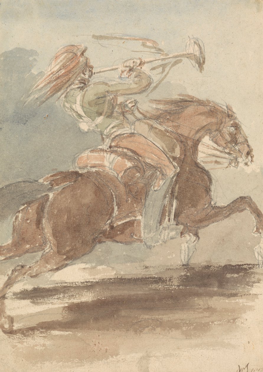 Dört nala koşan at üzerinde trompetçi by James Stuart