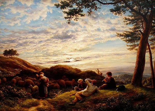 Gün batımında sürülerini güden çoban çocuklar by James Thomas Linnell