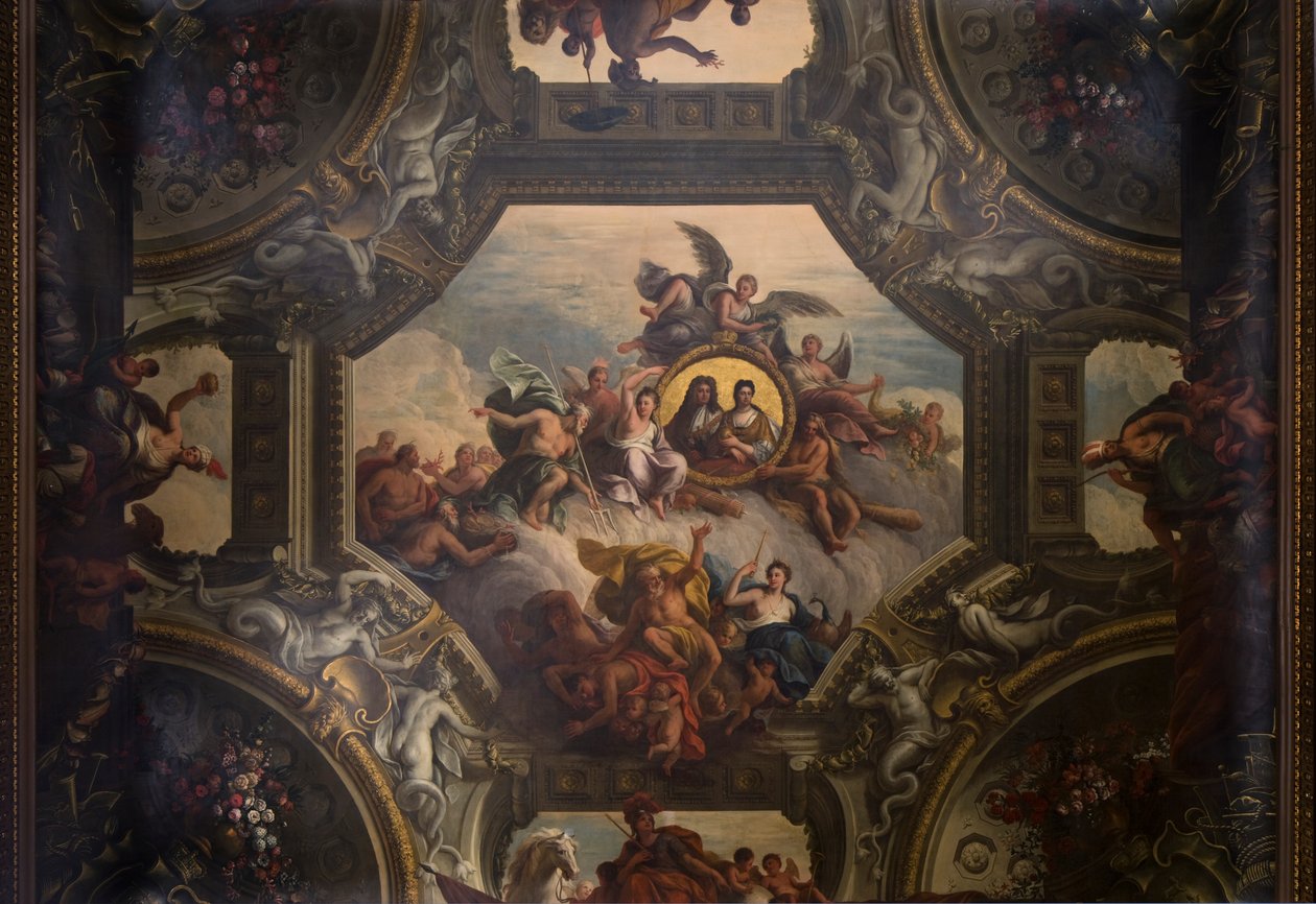 Boyalı Salonda Üst Salon Tavanı, c.1707-27 (duvar resmi) by James Thornhill