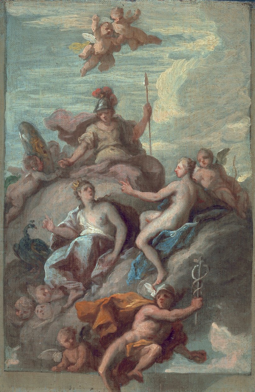 Juno, Minerva ve Venüs, Anlaşmazlık Elması ile Merkür'ü Sevk Ediyor, c.1718 by James Thornhill