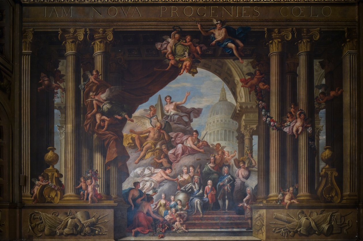 Boyalı Salonun Batı Duvarı, c.1707-27 (duvar resmi) by James Thornhill