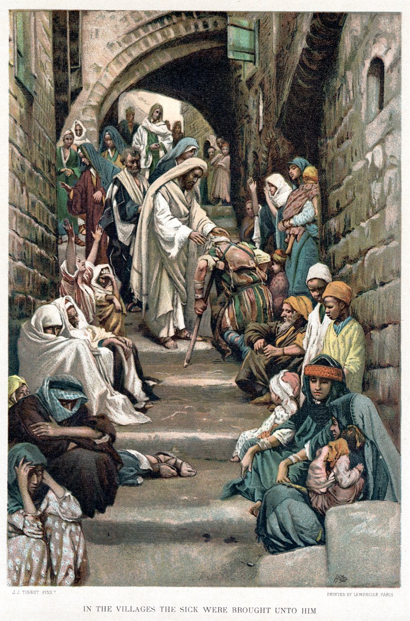 İsa köylerde kendisine getirilen hastaları iyileştiriyor, c1890 by James Tissot