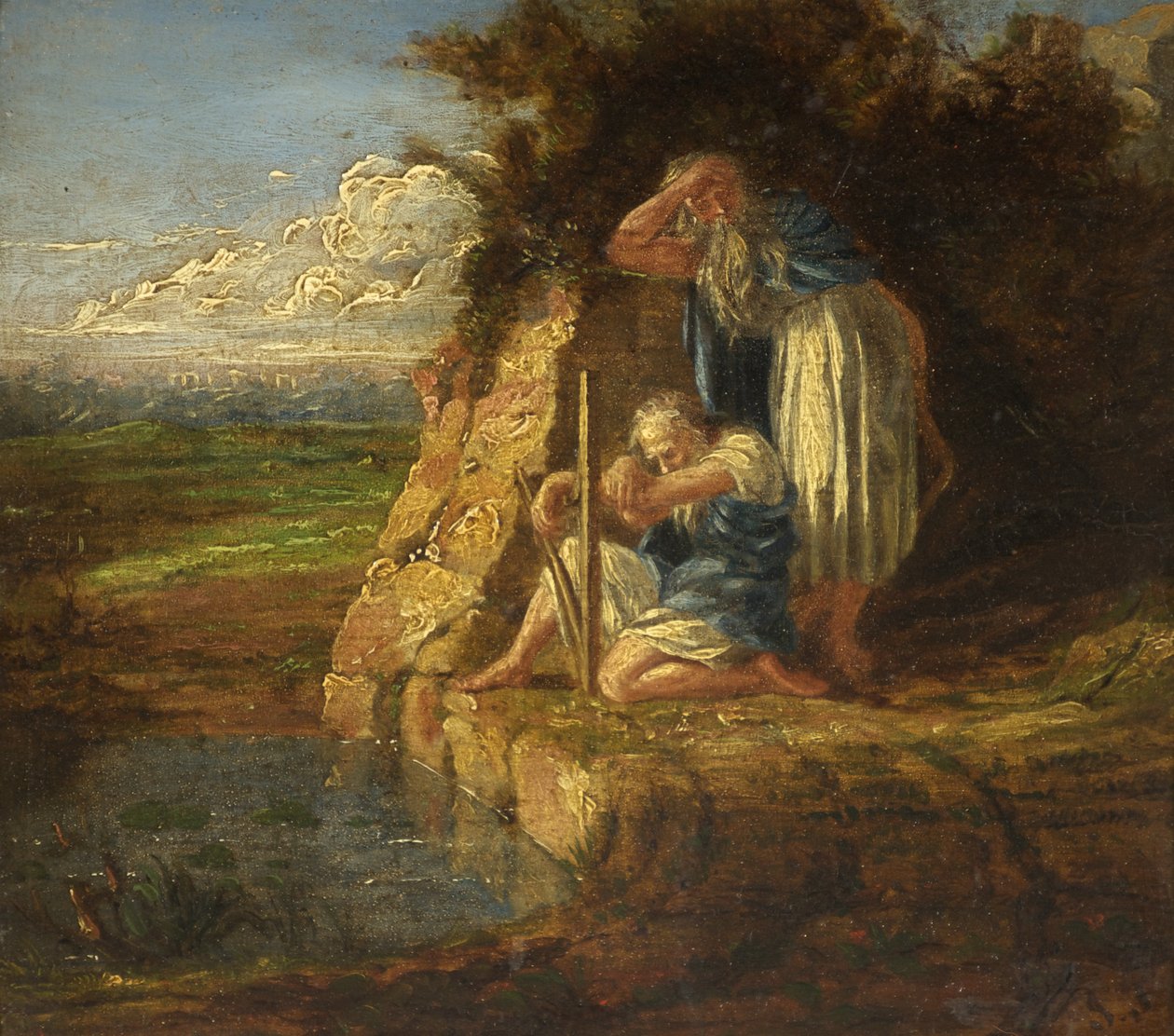 Havuz Kenarında İki Bard (panelde yağ) by James Tovey