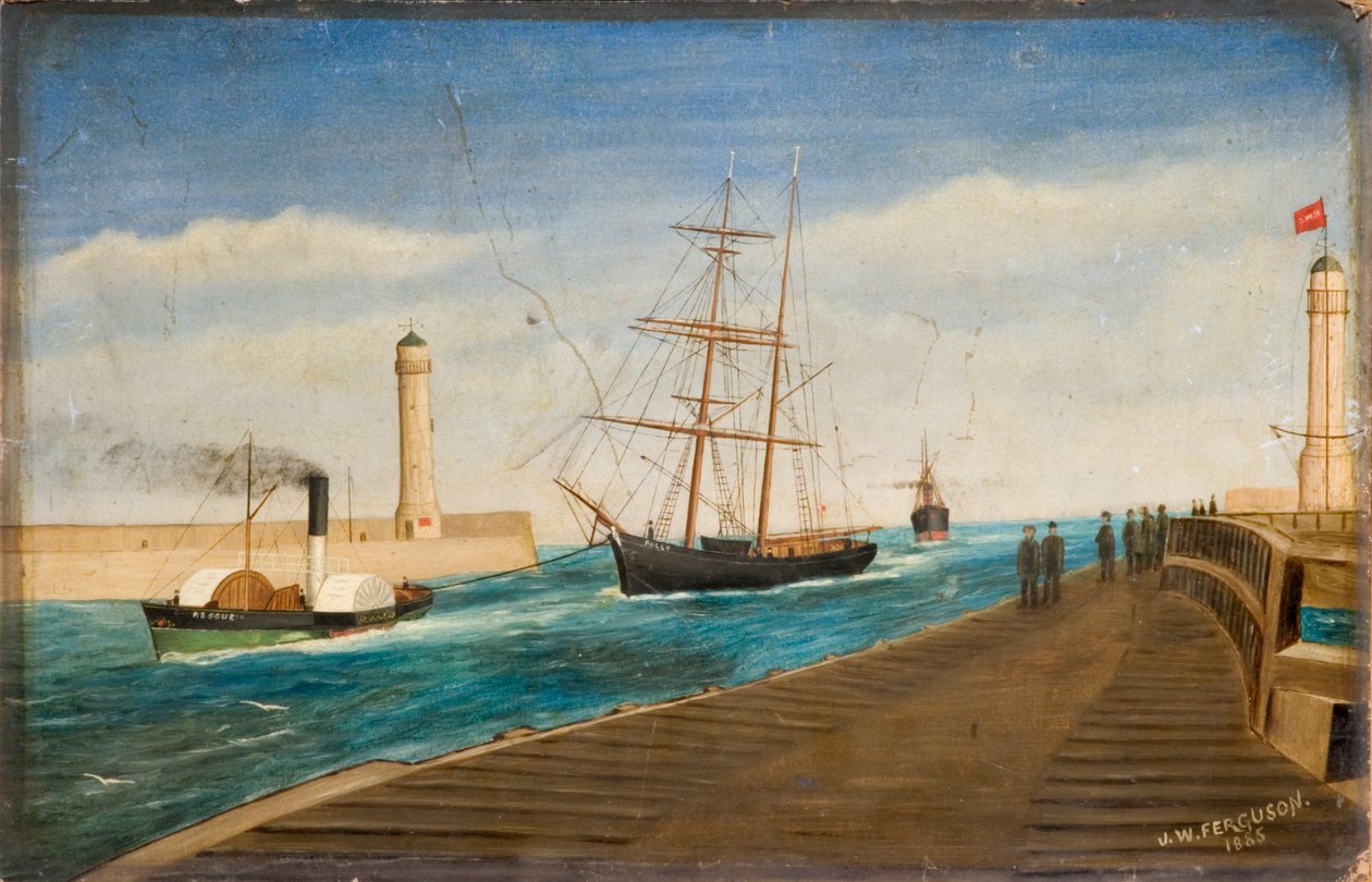 Römorkör 'Kurtarma' Brig 'Polly'yi Sunderland Limanı'na Çekerken, 1885 (değirmen tahtasında yağ) by James W. Ferguson