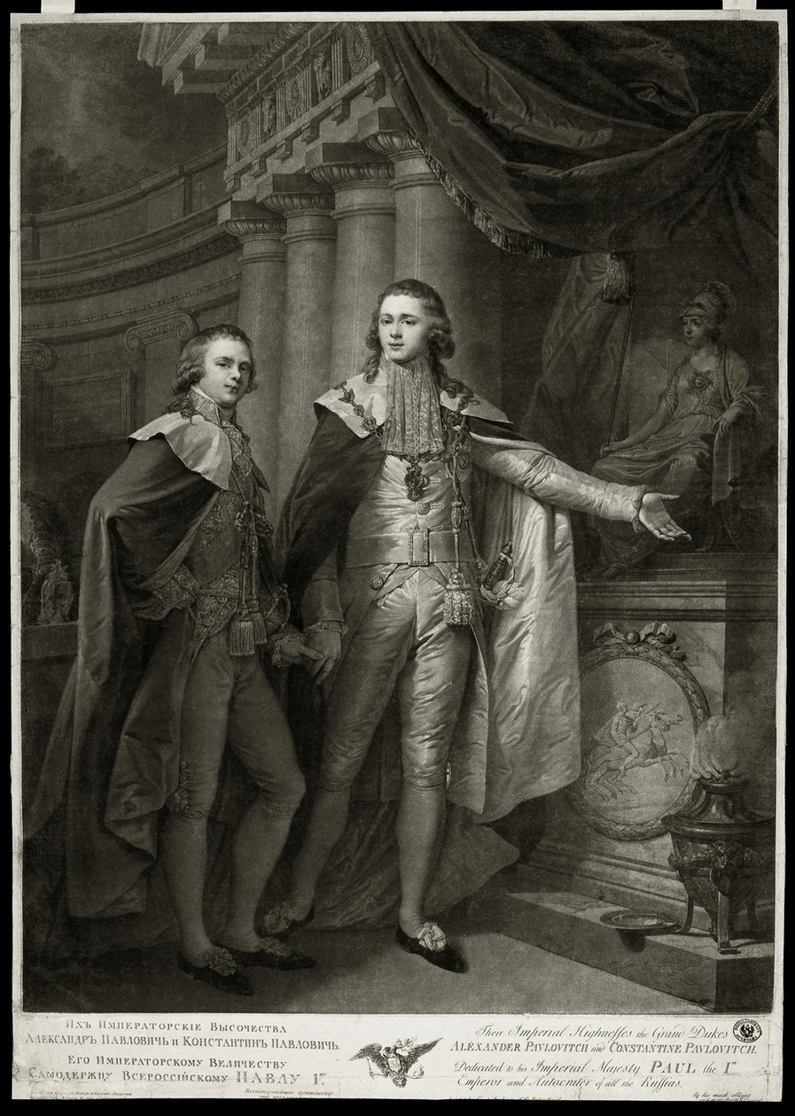 Rusya Büyük Dükleri Alexander I Pavlovich (1777-1825) ve Constantin Pavlovich (1779-1831) portreleri. James Walker
