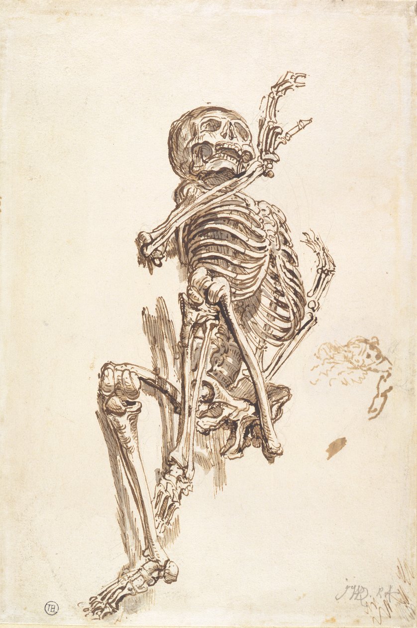 Bir İnsan İskeleti (kağıt üzerinde kalem ve mürekkep yıkama ve kurşun kalem) (rekto) by James Ward