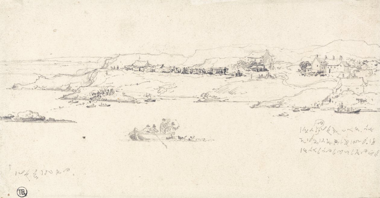 Balıkçı Tekneli Sahil Köyü (kağıt üzerine kurşun kalem) by James Ward