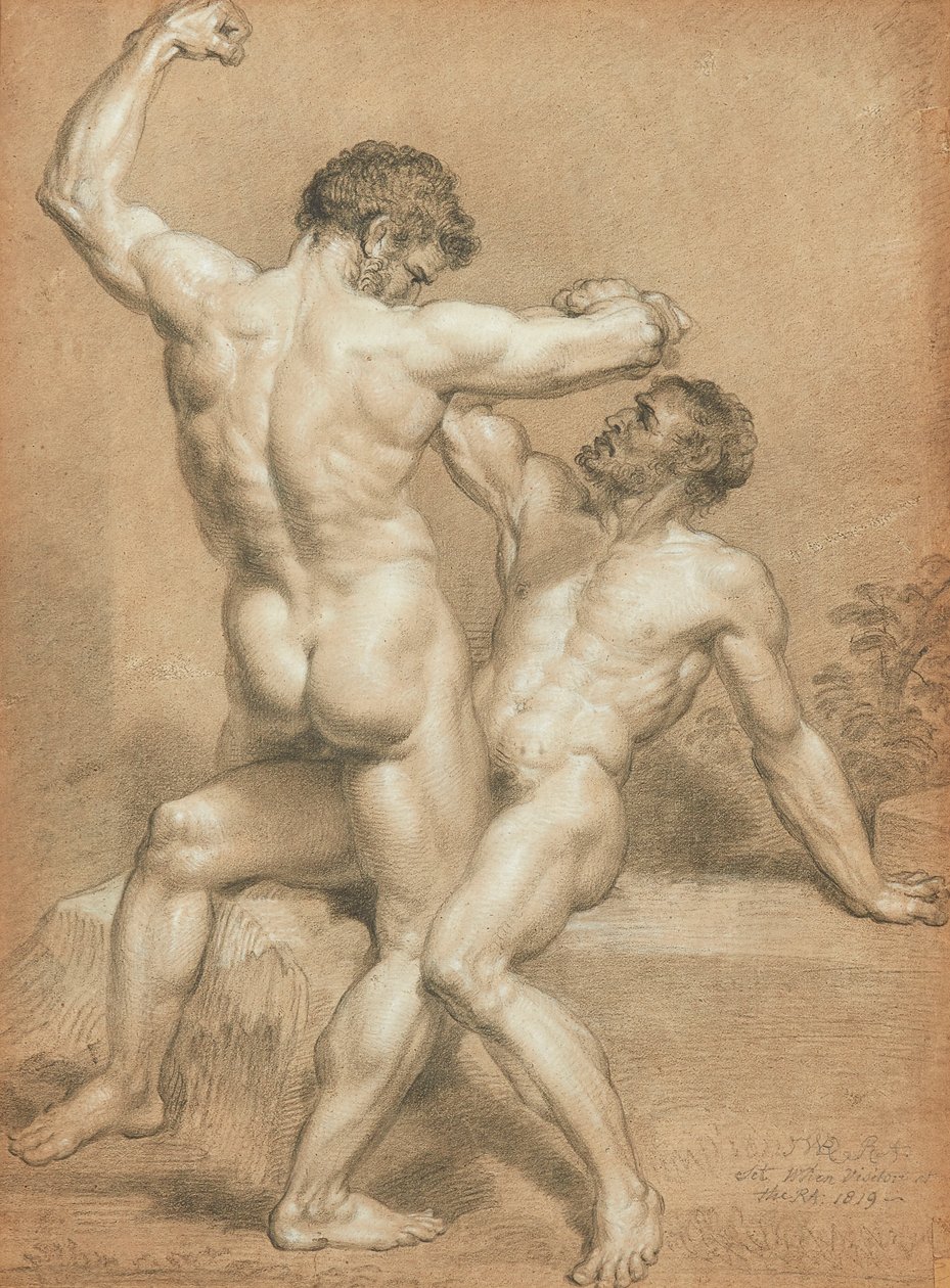 Figür Çalışması - Güreşçiler (devetüyü kağıt üzerine kurşun kalem ve pastel) by James Ward
