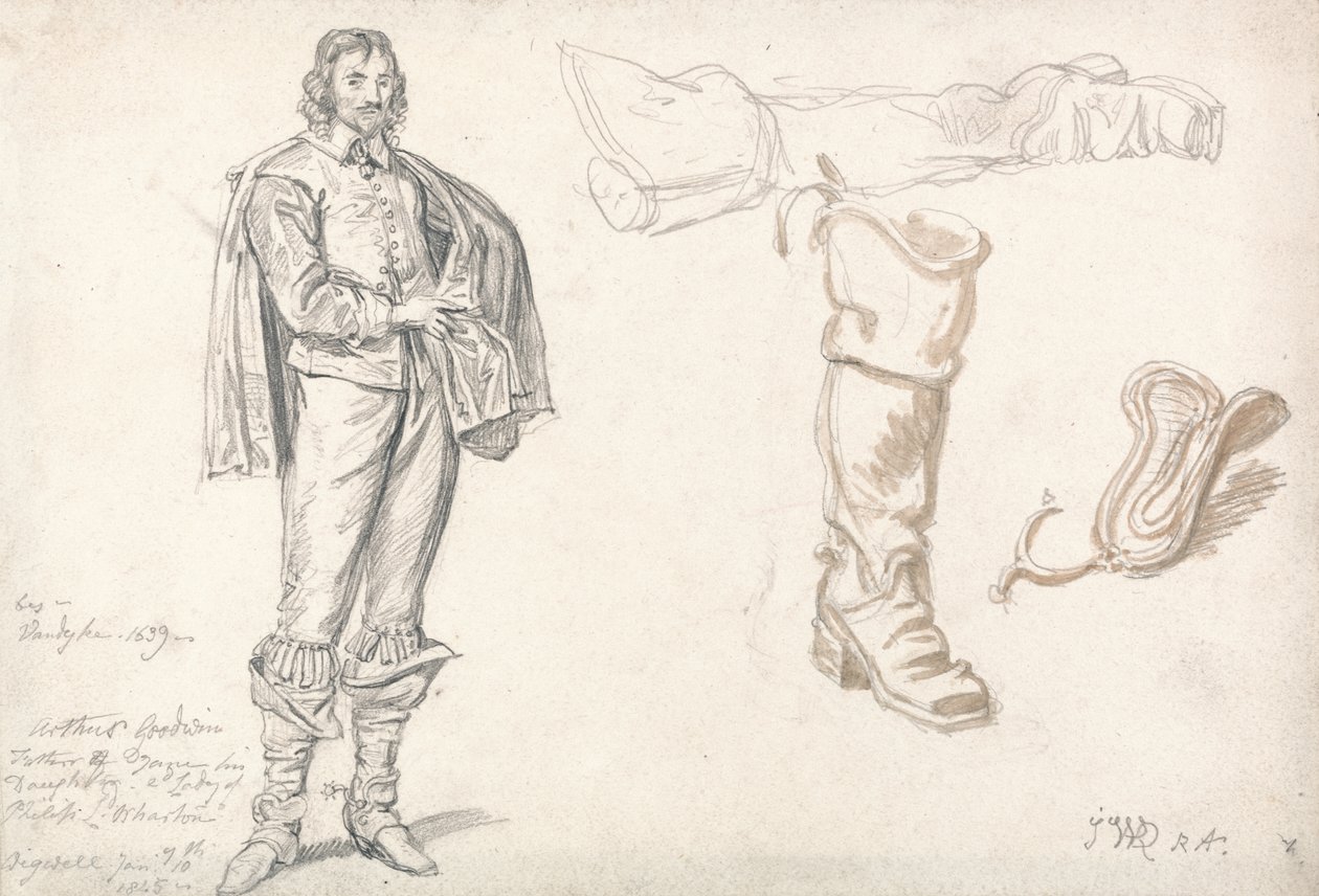Ayakta Duran Figür ve Çizme Çalışmaları, 1825 (kağıt üzerinde grafit ve sepya yıkama) by James Ward