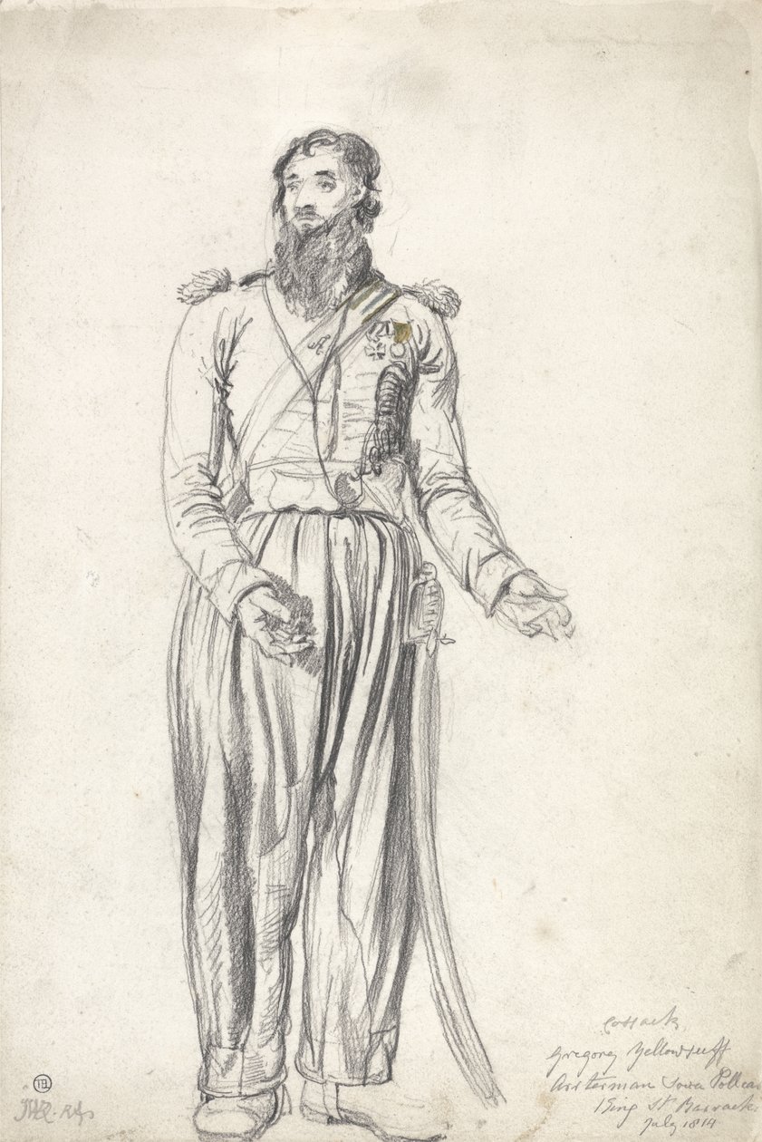 Kazak, Gregory Yelloserf, Temmuz 1814 (kağıt üzerine siyah tebeşir ve sulu boya) by James Ward