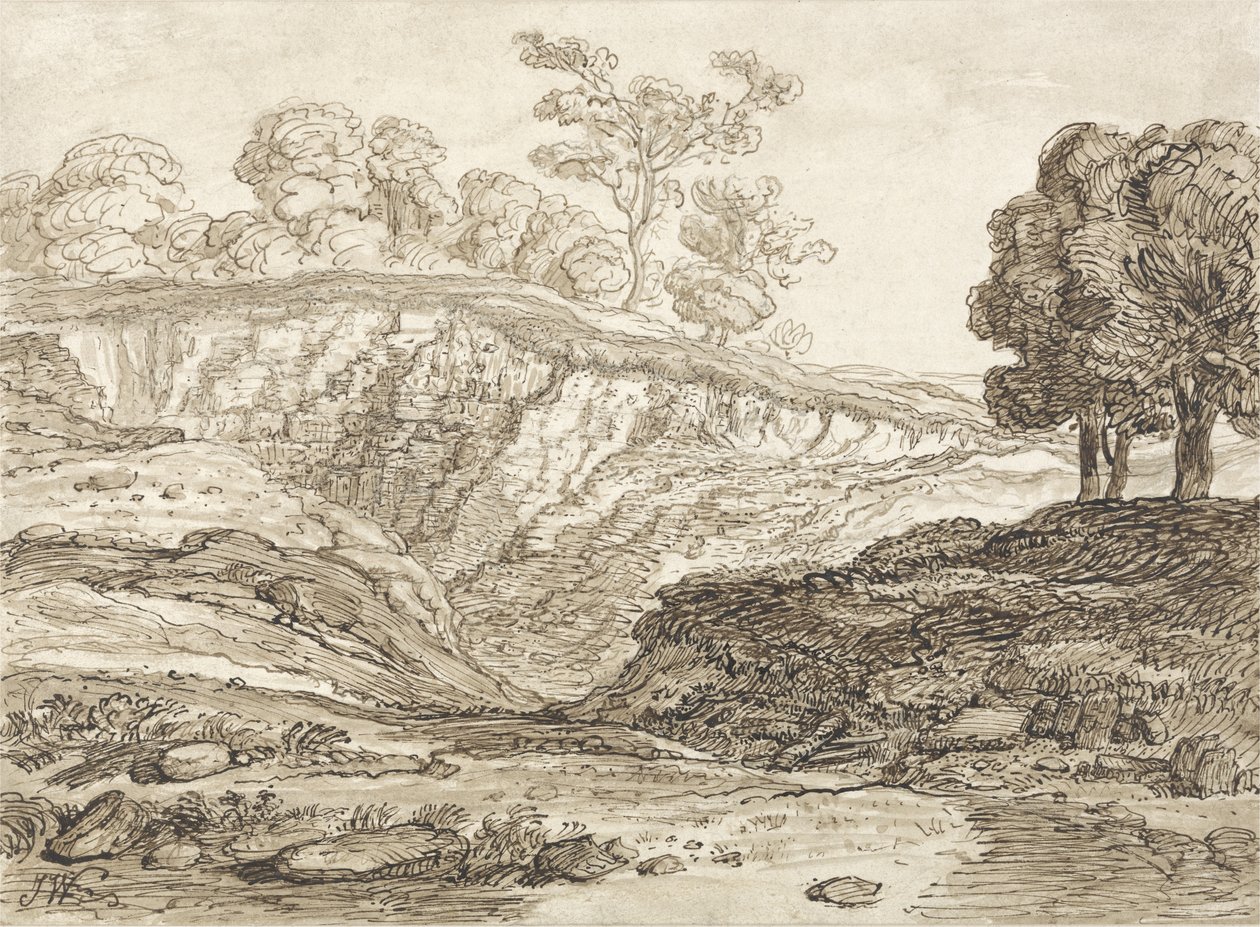 The Quarry (kağıt üzerinde kahverengi yıkama ile kalem ve kahverengi mürekkep) by James Ward