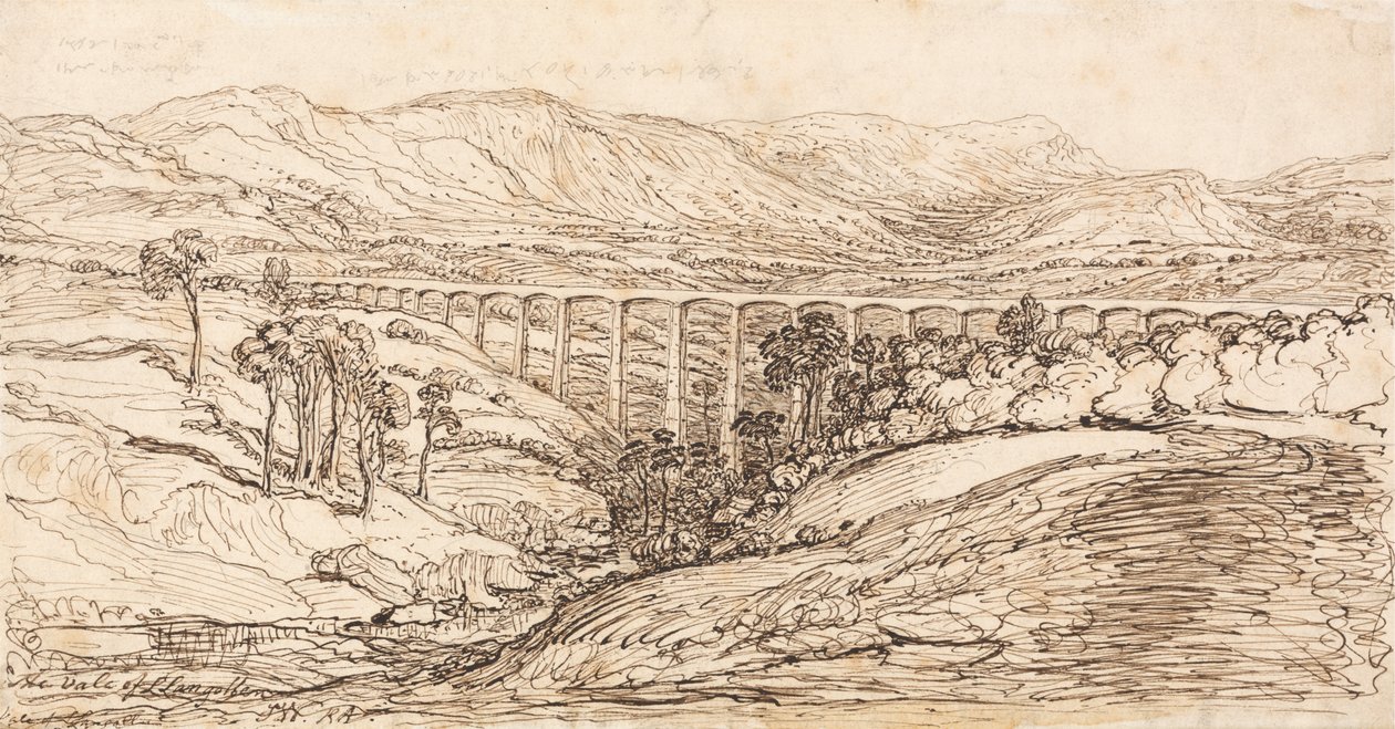Vale of Llangollen (kağıt üzerinde kalem ve kahverengi mürekkep) by James Ward