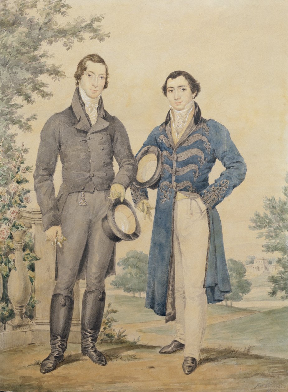 İki beyefendinin portresi, 1817 (kalem ve tuvalet, beyazla yükseltilmiş) by James Warren Childe