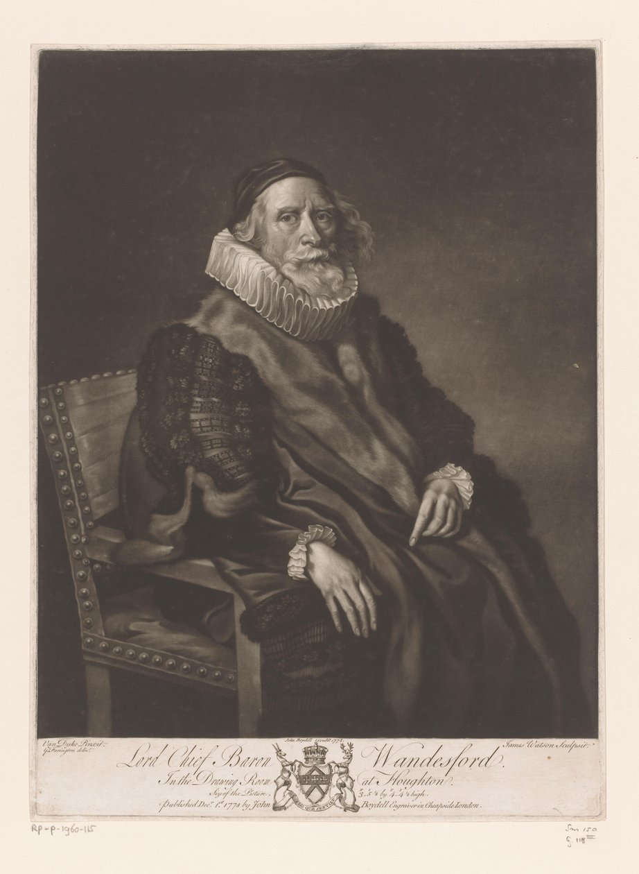 Portret van Rowland Wandesford Lord Chief Baron Wandesford (nesnedeki başlık) Schilderijen uit The Houghton Gallery (dizi adı) Houghton Galerisi (dizi başlığı) by James Watson (prentmaker)