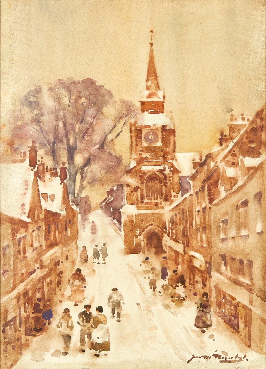 Kış Sokak Sahnesi (suluboya) by James Watterston Herald