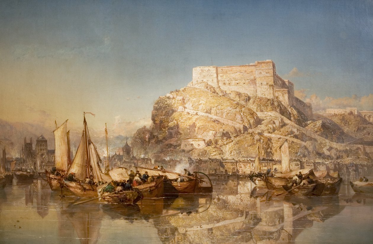 Meuse Nehri üzerindeki Guy Kasabası ve Kalesi, 1880 by James Webb