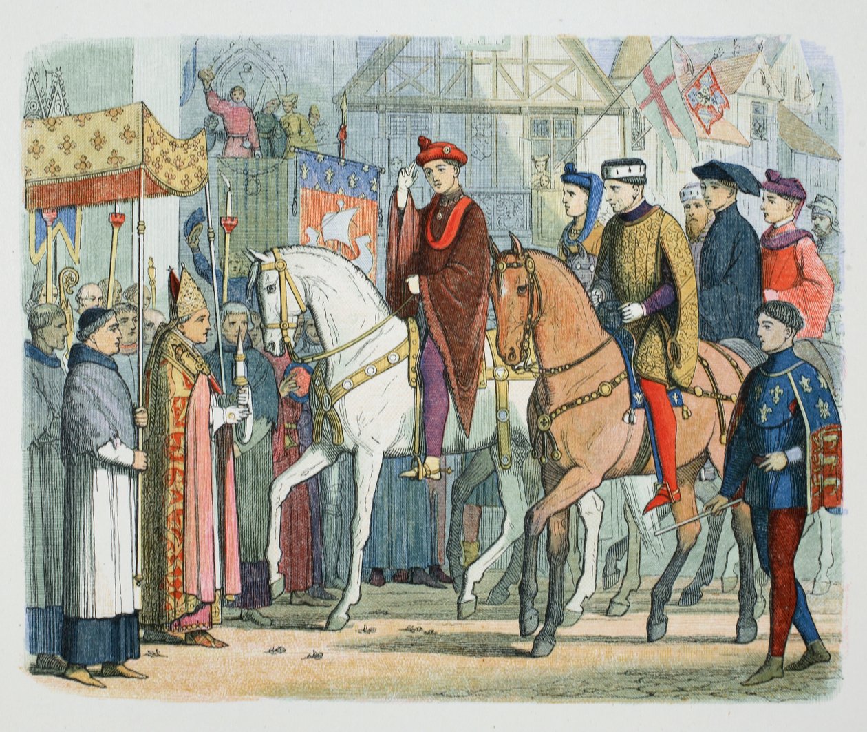 Fransa Kralı VI. Charles ve İngiltere Kralı V. Henry, din adamları tarafından karşılandı, Paris, 1420 1864 by James William Edmund Doyle