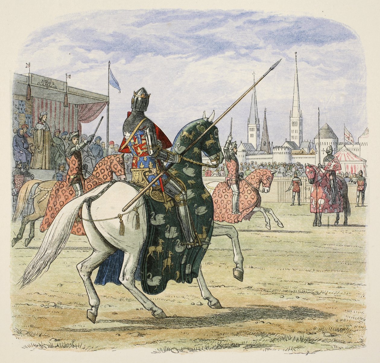 Richard II stops the duel between Hereford and Norfolk, from A Chronicle of England BC 55 to AD 1485, pub. London by James William Edmund Doyle